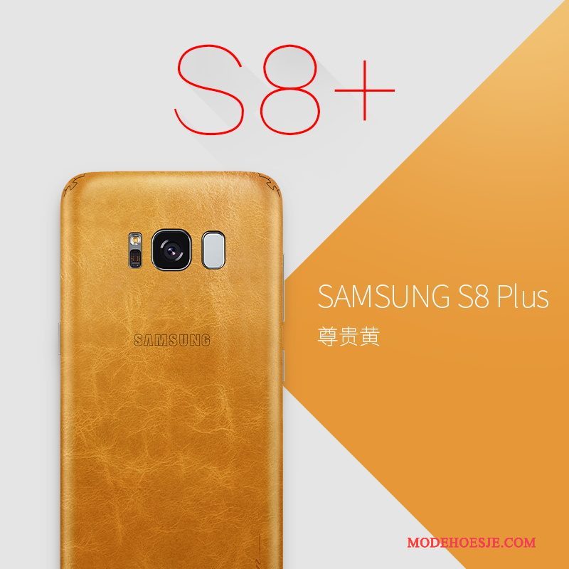 Hoesje Samsung Galaxy S8+ Leer Geeltelefoon, Hoes Samsung Galaxy S8+ Bescherming Oranje Dun