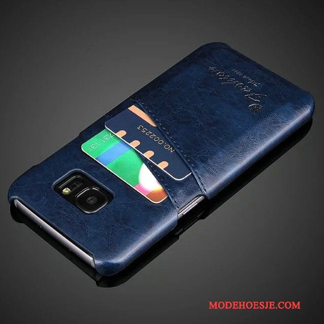 Hoesje Samsung Galaxy S8+ Leer Telefoon Oranje, Hoes Samsung Galaxy S8+ Bescherming Kaart Blauw