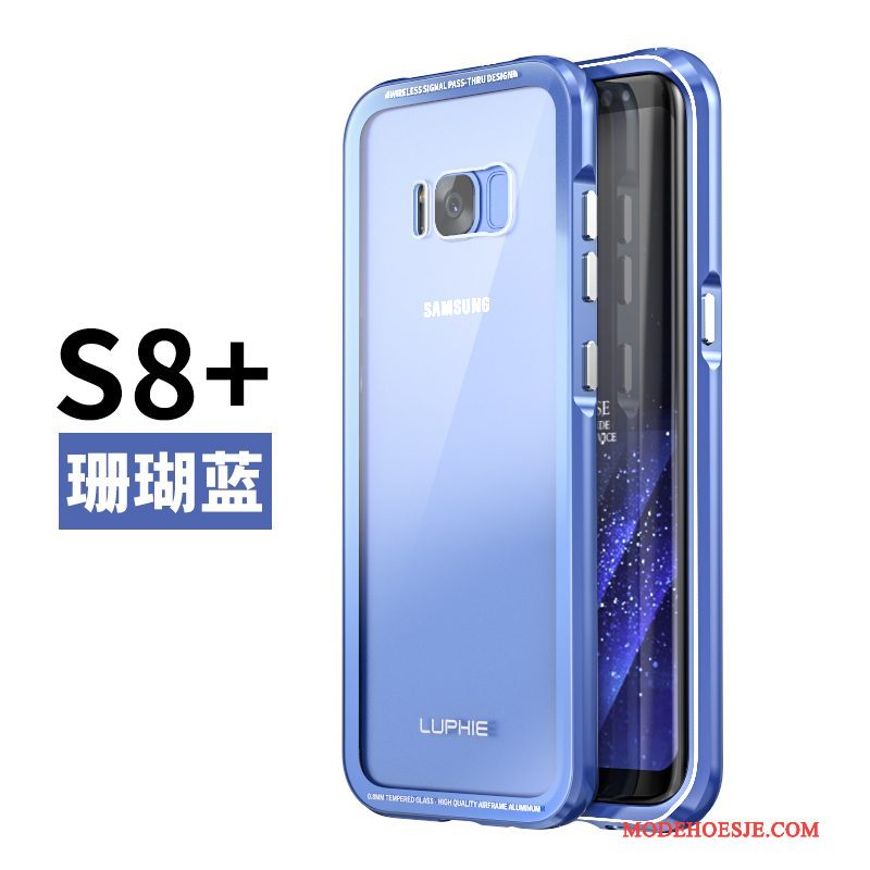 Hoesje Samsung Galaxy S8+ Metaal Omlijstingtelefoon, Hoes Samsung Galaxy S8+ Bescherming Goud Blauw