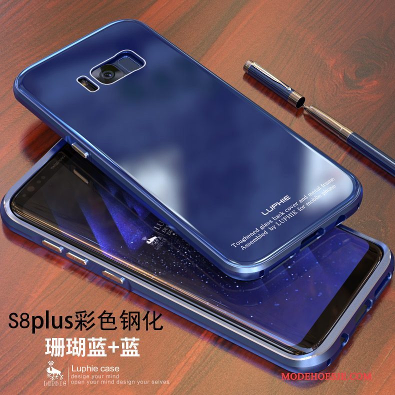 Hoesje Samsung Galaxy S8+ Metaal Omlijstingtelefoon, Hoes Samsung Galaxy S8+ Bescherming Goud Blauw