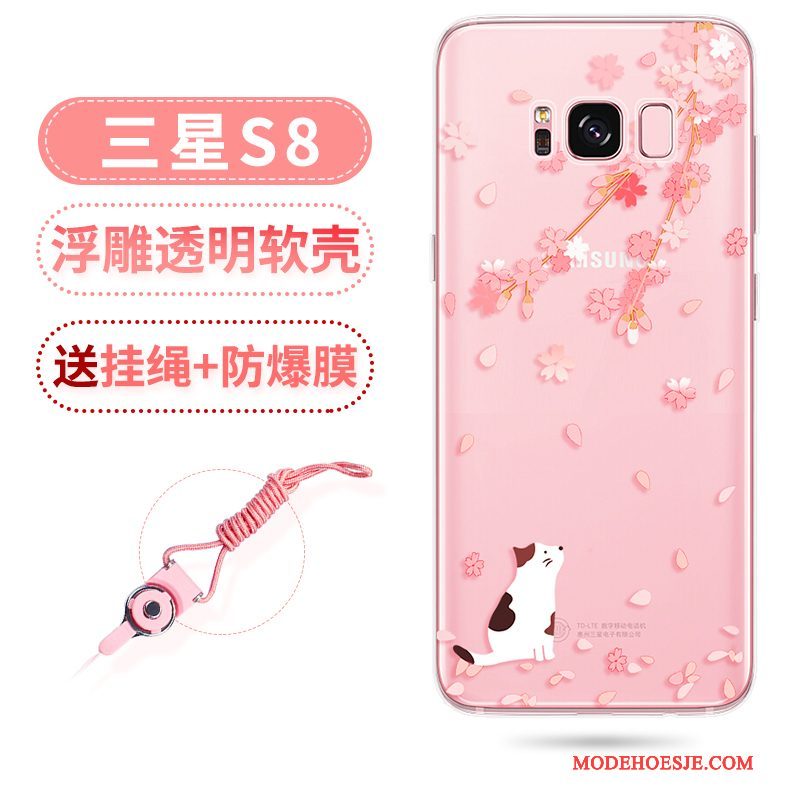 Hoesje Samsung Galaxy S8 Reliëf Anti-fall Roze, Hoes Samsung Galaxy S8 Zakken Hangertelefoon