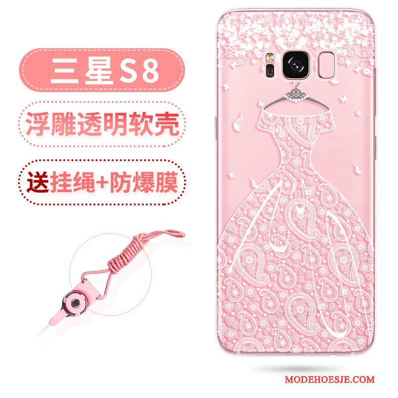 Hoesje Samsung Galaxy S8 Reliëf Anti-fall Roze, Hoes Samsung Galaxy S8 Zakken Hangertelefoon