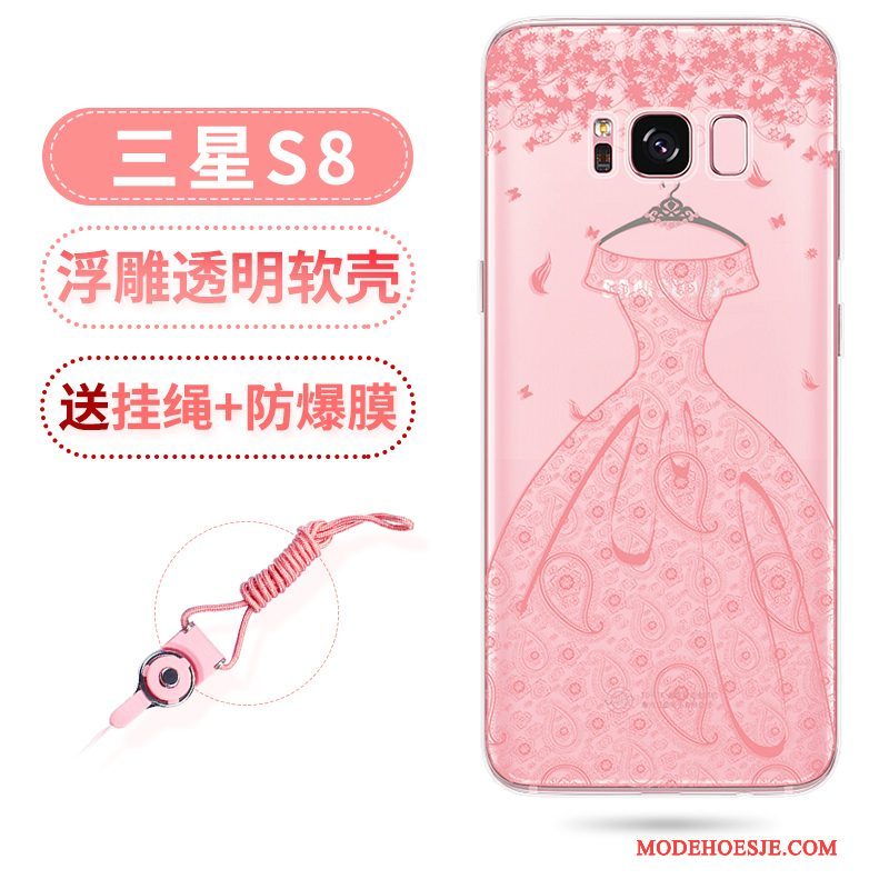 Hoesje Samsung Galaxy S8 Reliëf Anti-fall Roze, Hoes Samsung Galaxy S8 Zakken Hangertelefoon