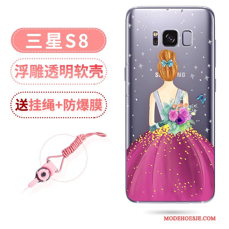 Hoesje Samsung Galaxy S8 Reliëf Anti-fall Roze, Hoes Samsung Galaxy S8 Zakken Hangertelefoon