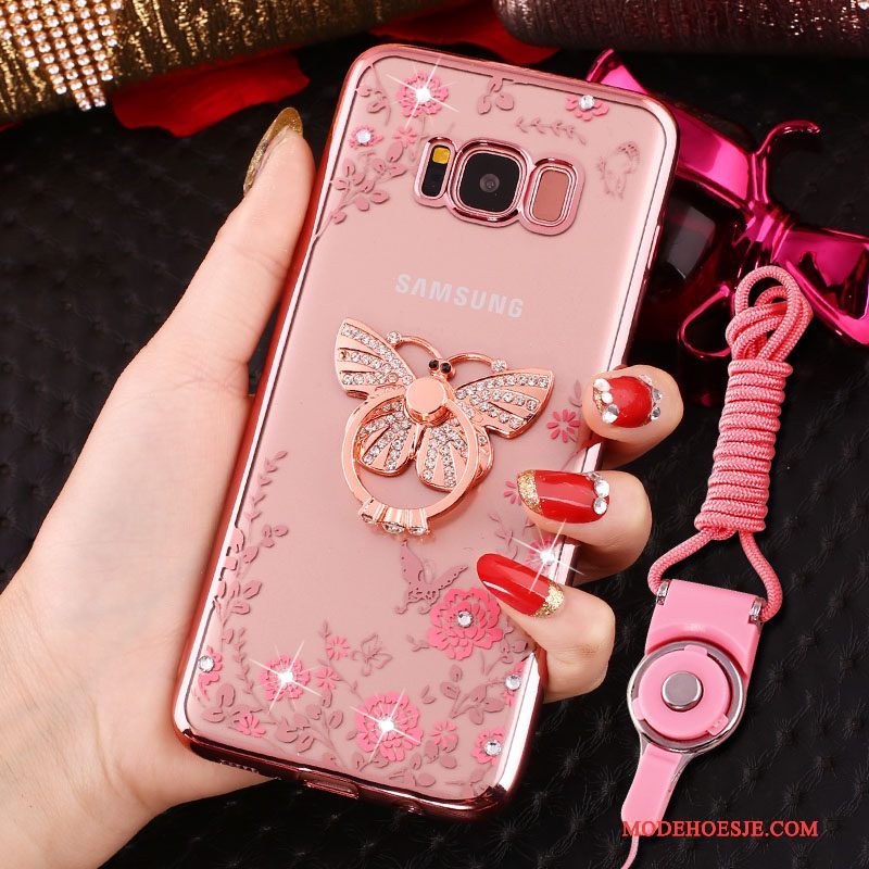 Hoesje Samsung Galaxy S8 Siliconen Hangertelefoon, Hoes Samsung Galaxy S8 Strass Ring Anti-fall