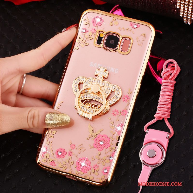 Hoesje Samsung Galaxy S8 Siliconen Hangertelefoon, Hoes Samsung Galaxy S8 Strass Ring Anti-fall