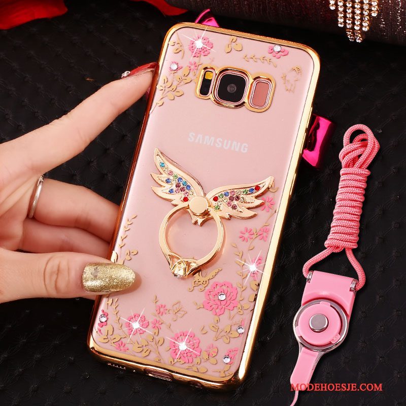 Hoesje Samsung Galaxy S8 Siliconen Hangertelefoon, Hoes Samsung Galaxy S8 Strass Ring Anti-fall