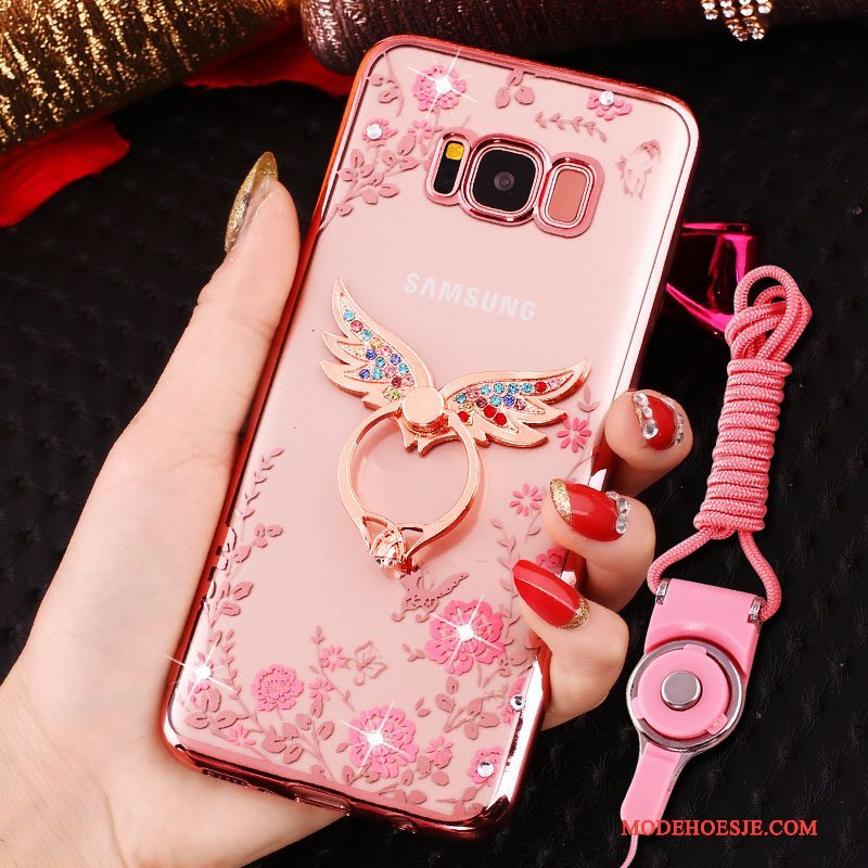 Hoesje Samsung Galaxy S8 Siliconen Hangertelefoon, Hoes Samsung Galaxy S8 Strass Ring Anti-fall