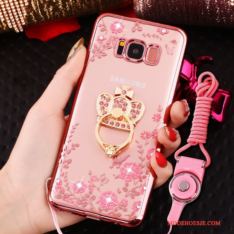 Hoesje Samsung Galaxy S8 Siliconen Hangertelefoon, Hoes Samsung Galaxy S8 Strass Ring Anti-fall