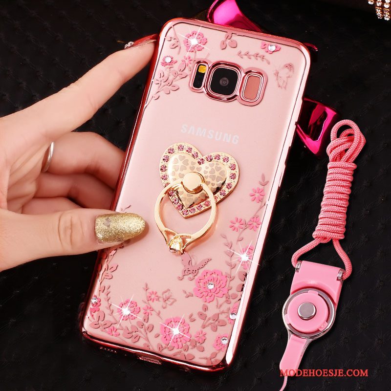 Hoesje Samsung Galaxy S8 Siliconen Hangertelefoon, Hoes Samsung Galaxy S8 Strass Ring Anti-fall