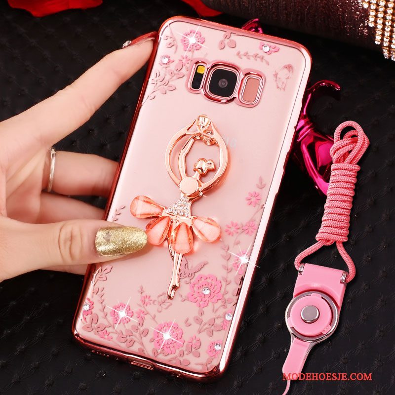 Hoesje Samsung Galaxy S8 Siliconen Hangertelefoon, Hoes Samsung Galaxy S8 Strass Ring Anti-fall