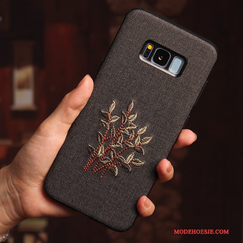 Hoesje Samsung Galaxy S8+ Siliconen Persoonlijktelefoon, Hoes Samsung Galaxy S8+ Scheppend Khaki Borduurwerk