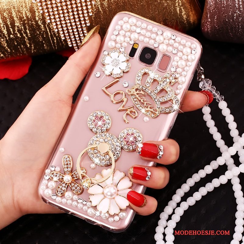 Hoesje Samsung Galaxy S8 Strass Telefoon Hanger, Hoes Samsung Galaxy S8 Siliconen Doorzichtig Anti-fall