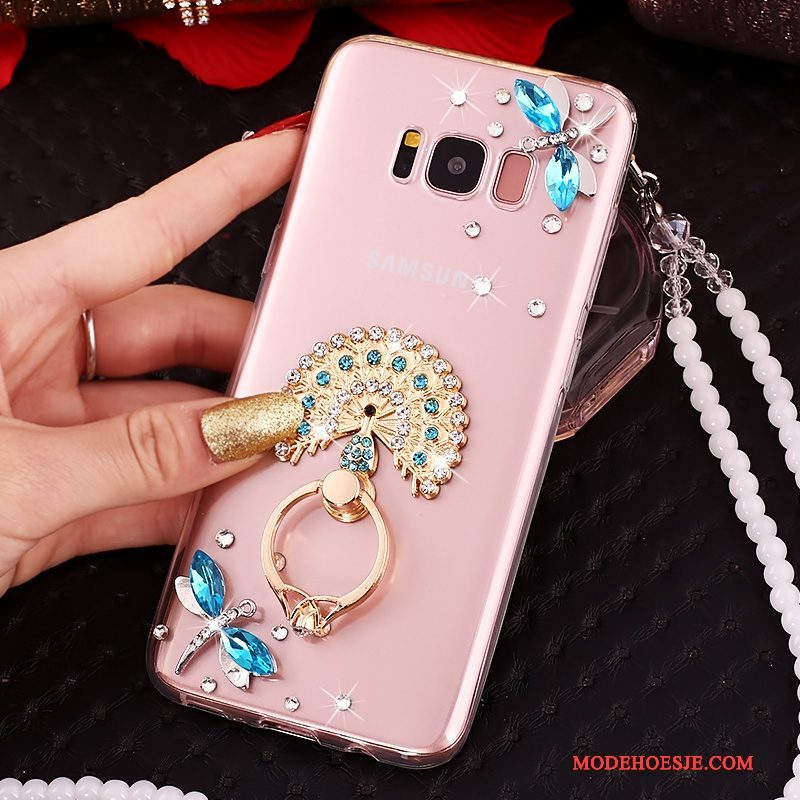 Hoesje Samsung Galaxy S8 Strass Telefoon Hanger, Hoes Samsung Galaxy S8 Siliconen Doorzichtig Anti-fall