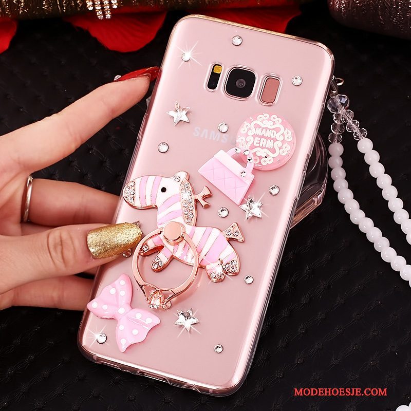 Hoesje Samsung Galaxy S8 Strass Telefoon Hanger, Hoes Samsung Galaxy S8 Siliconen Doorzichtig Anti-fall