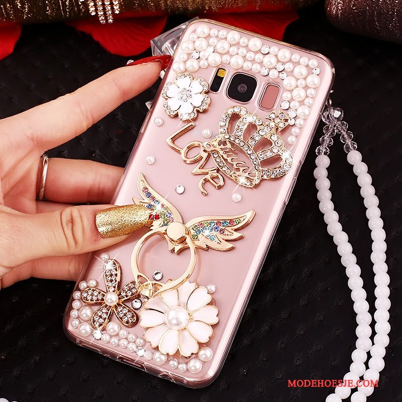 Hoesje Samsung Galaxy S8 Strass Telefoon Hanger, Hoes Samsung Galaxy S8 Siliconen Doorzichtig Anti-fall