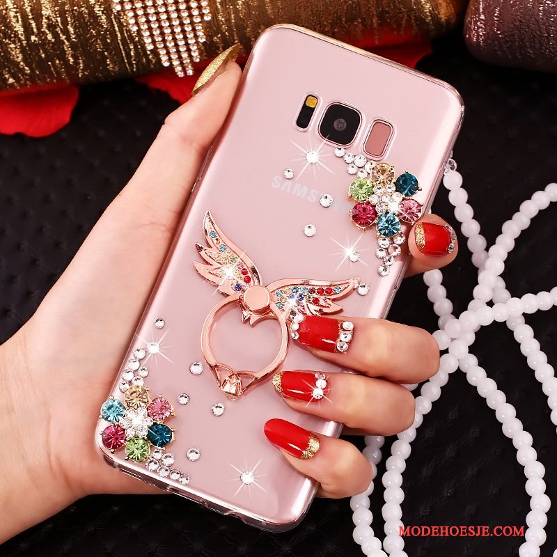 Hoesje Samsung Galaxy S8 Strass Telefoon Hanger, Hoes Samsung Galaxy S8 Siliconen Doorzichtig Anti-fall