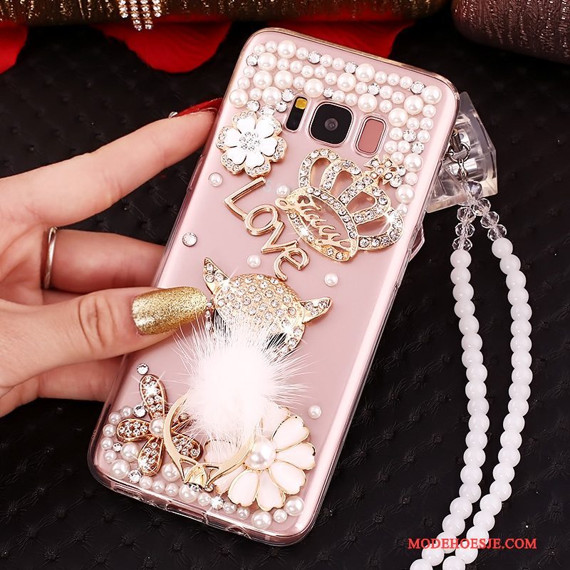 Hoesje Samsung Galaxy S8 Strass Telefoon Hanger, Hoes Samsung Galaxy S8 Siliconen Doorzichtig Anti-fall