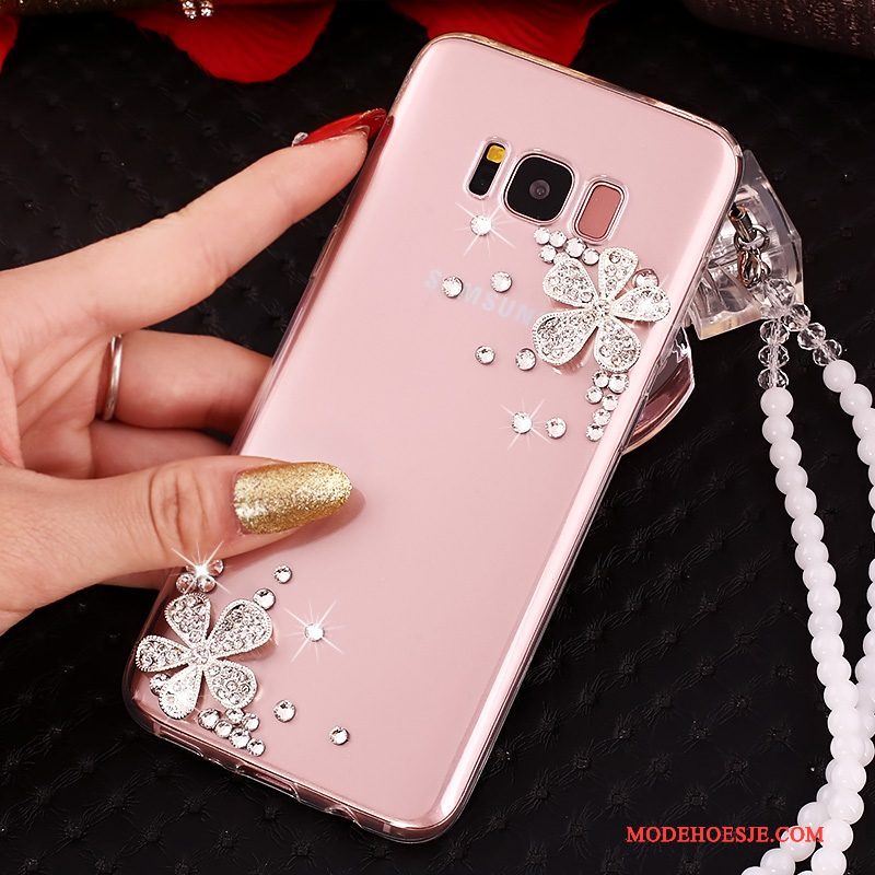 Hoesje Samsung Galaxy S8 Strass Telefoon Hanger, Hoes Samsung Galaxy S8 Siliconen Doorzichtig Anti-fall