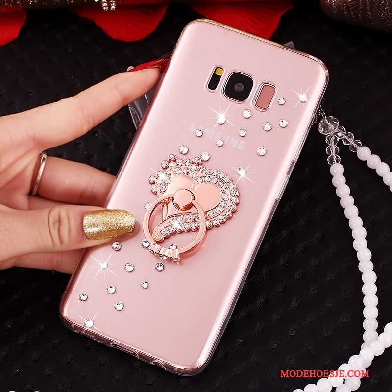 Hoesje Samsung Galaxy S8 Strass Telefoon Hanger, Hoes Samsung Galaxy S8 Siliconen Doorzichtig Anti-fall