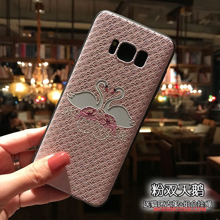 Hoesje Samsung Galaxy S8+ Zacht Zwart Roze, Hoes Samsung Galaxy S8+ Ondersteuning Schrobbentelefoon