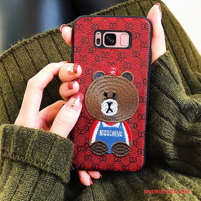 Hoesje Samsung Galaxy S8+ Zakken Borduurwerk Rood, Hoes Samsung Galaxy S8+ Scheppend Berentelefoon