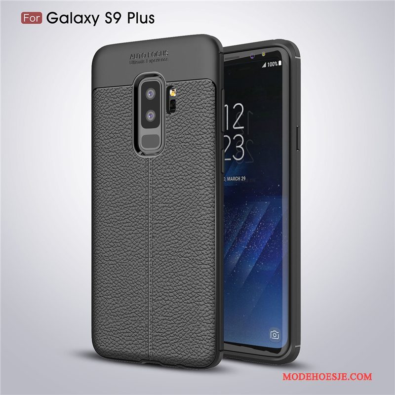 Hoesje Samsung Galaxy S9+ Leer Grijstelefoon, Hoes Samsung Galaxy S9+ Zacht Patroon Anti-fall