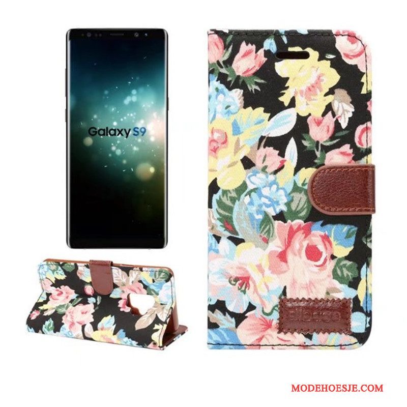 Hoesje Samsung Galaxy S9 Leer Kaart Patroon, Hoes Samsung Galaxy S9 Kleur Doek Bloemen