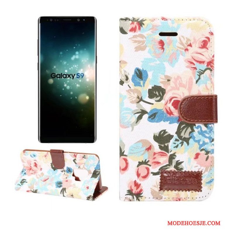 Hoesje Samsung Galaxy S9 Leer Kaart Patroon, Hoes Samsung Galaxy S9 Kleur Doek Bloemen