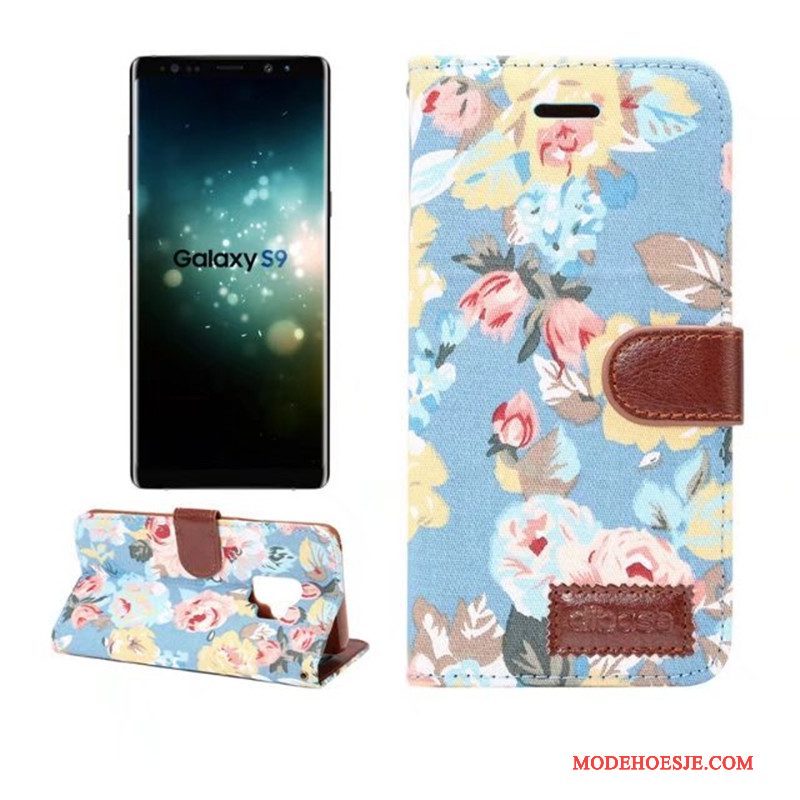 Hoesje Samsung Galaxy S9 Leer Kaart Patroon, Hoes Samsung Galaxy S9 Kleur Doek Bloemen