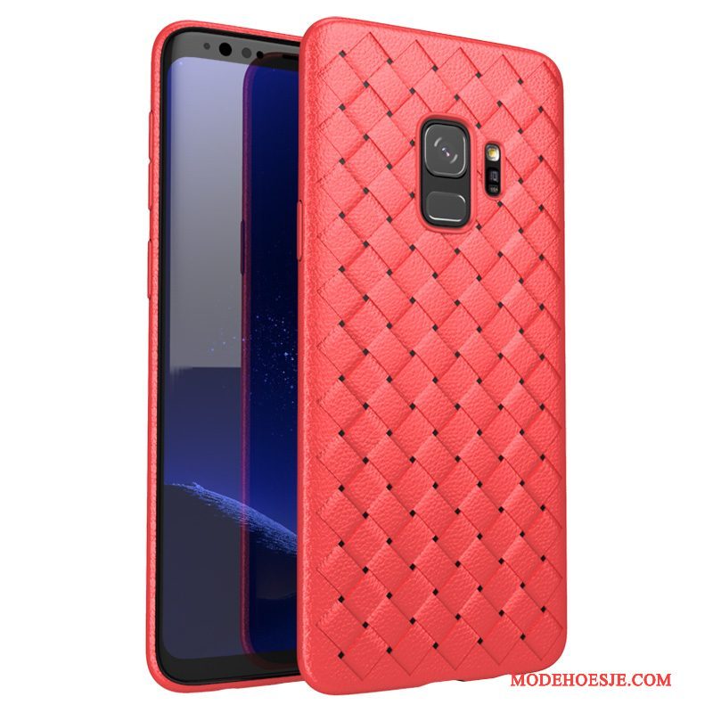 Hoesje Samsung Galaxy S9 Leer Patroon Weven, Hoes Samsung Galaxy S9 Bescherming Diepe Kleur Trend