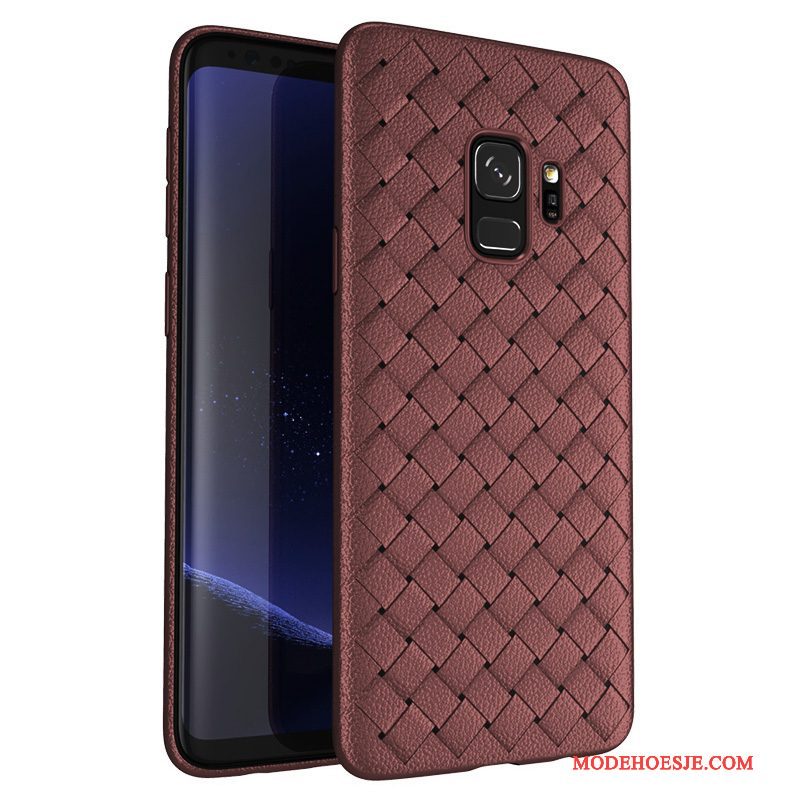 Hoesje Samsung Galaxy S9 Leer Patroon Weven, Hoes Samsung Galaxy S9 Bescherming Diepe Kleur Trend