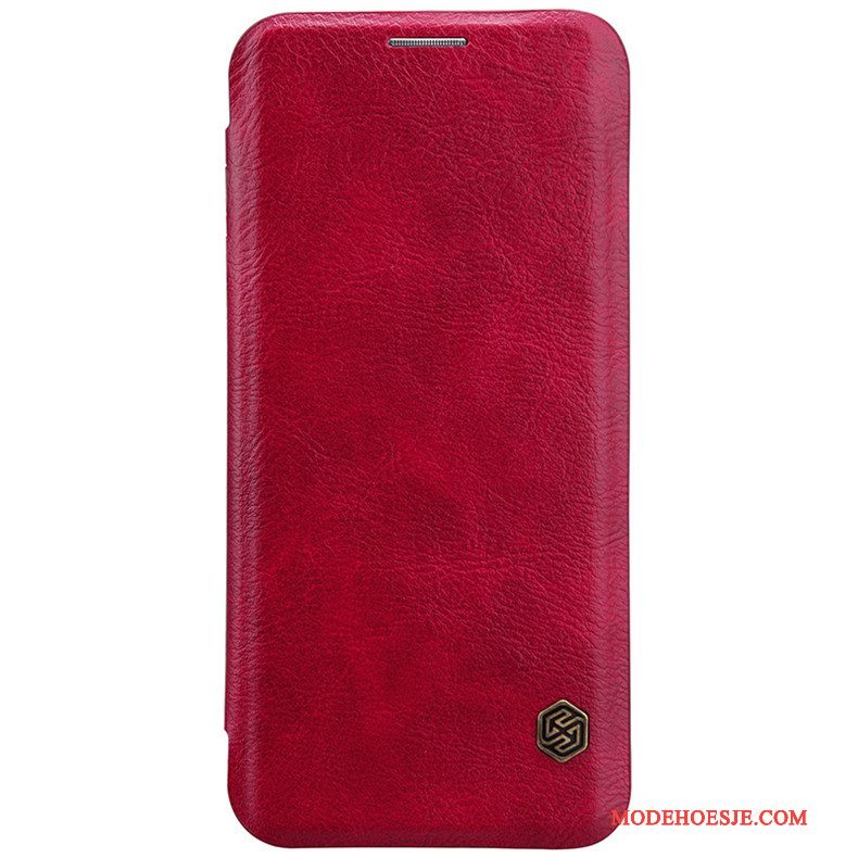 Hoesje Samsung Galaxy S9+ Leer Rood Kaart, Hoes Samsung Galaxy S9+ Bescherming Goudtelefoon