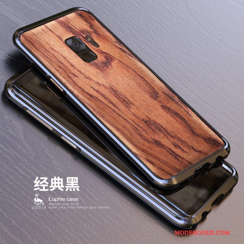 Hoesje Samsung Galaxy S9 Metaal Achterkleptelefoon, Hoes Samsung Galaxy S9 Bescherming Hout Schrobben