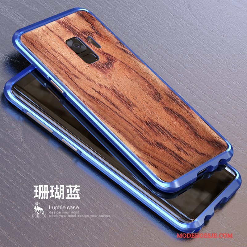 Hoesje Samsung Galaxy S9 Metaal Achterkleptelefoon, Hoes Samsung Galaxy S9 Bescherming Hout Schrobben