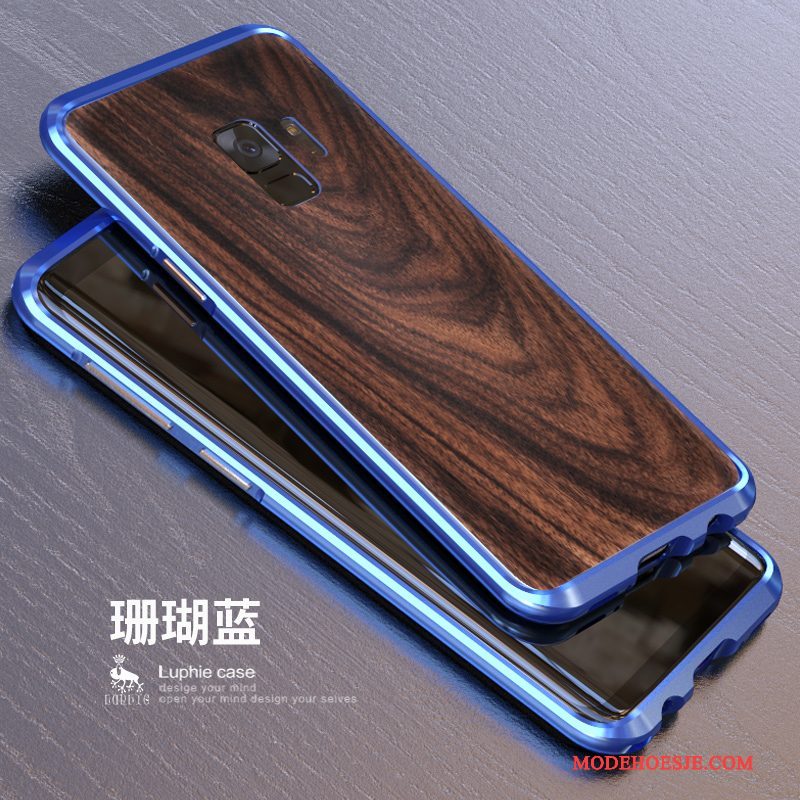 Hoesje Samsung Galaxy S9 Metaal Achterkleptelefoon, Hoes Samsung Galaxy S9 Bescherming Hout Schrobben