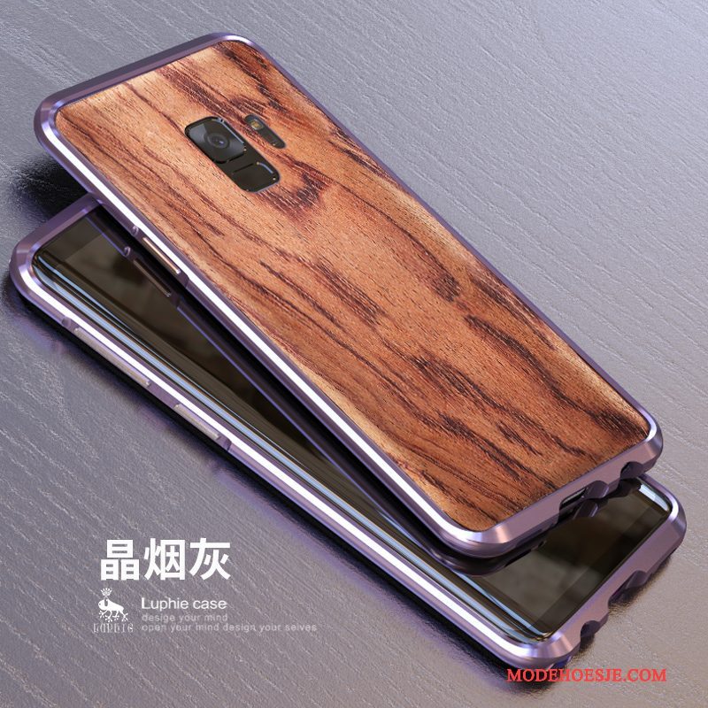 Hoesje Samsung Galaxy S9 Metaal Achterkleptelefoon, Hoes Samsung Galaxy S9 Bescherming Hout Schrobben