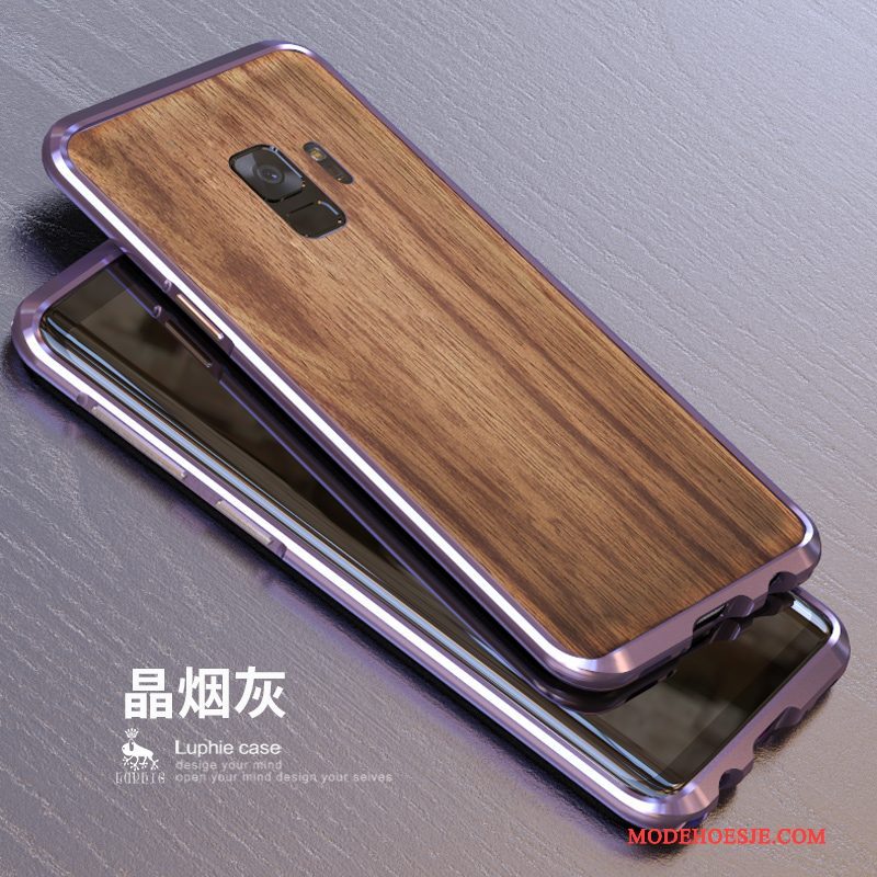 Hoesje Samsung Galaxy S9 Metaal Achterkleptelefoon, Hoes Samsung Galaxy S9 Bescherming Hout Schrobben