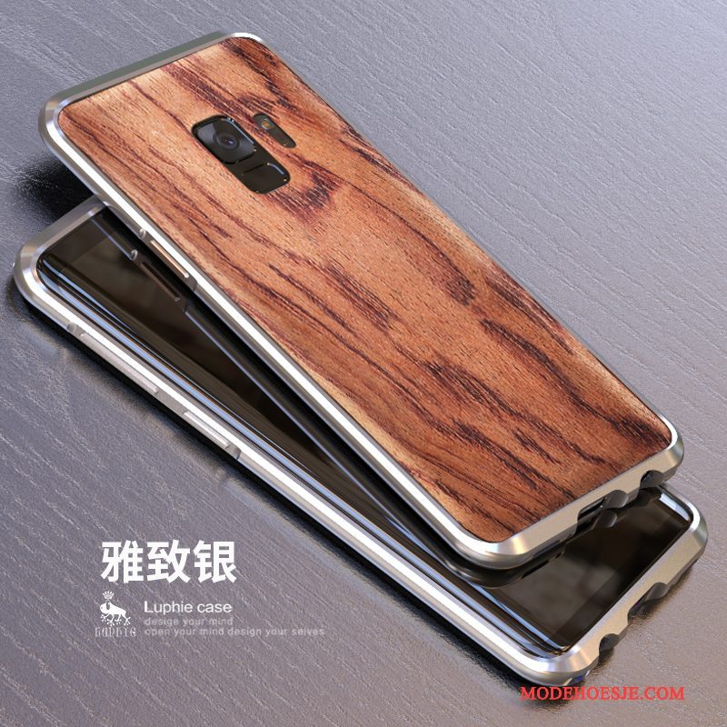 Hoesje Samsung Galaxy S9 Metaal Achterkleptelefoon, Hoes Samsung Galaxy S9 Bescherming Hout Schrobben