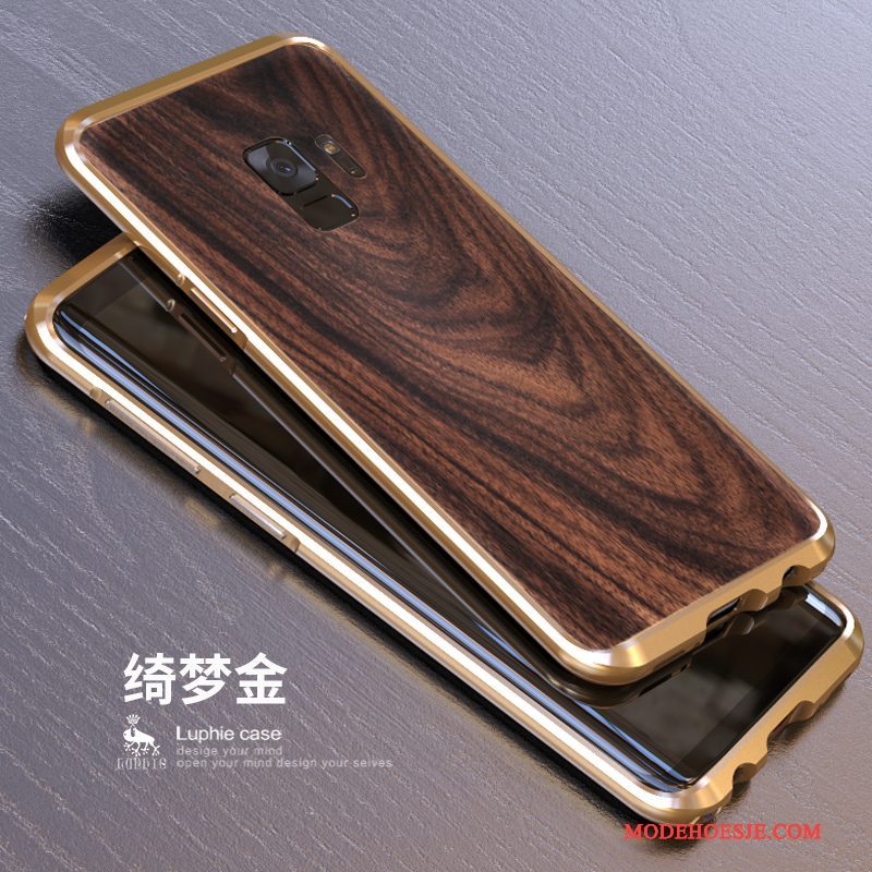 Hoesje Samsung Galaxy S9 Metaal Achterkleptelefoon, Hoes Samsung Galaxy S9 Bescherming Hout Schrobben