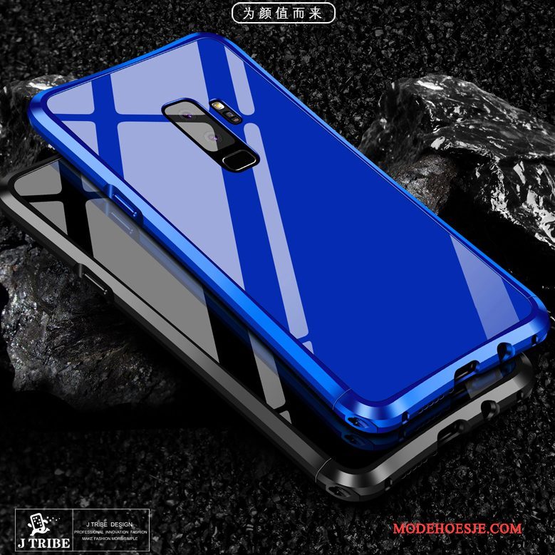 Hoesje Samsung Galaxy S9+ Metaal Omlijstingtelefoon, Hoes Samsung Galaxy S9+ Zakken Blauw