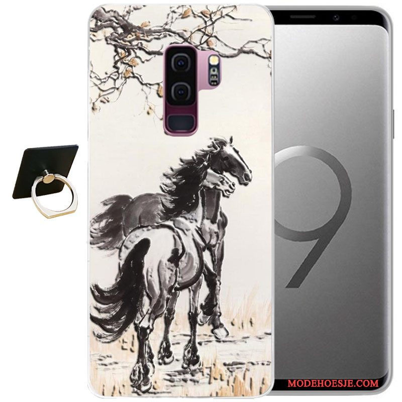 Hoesje Samsung Galaxy S9+ Reliëf Grijs Wind, Hoes Samsung Galaxy S9+ Zacht Telefoon