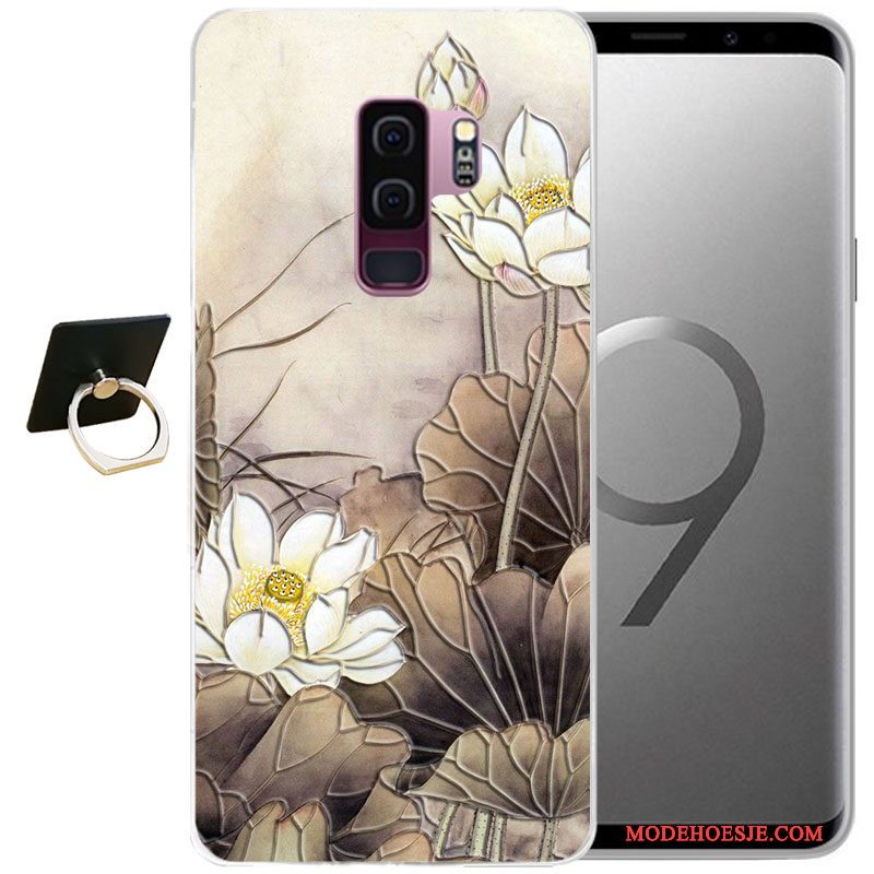 Hoesje Samsung Galaxy S9+ Reliëf Grijs Wind, Hoes Samsung Galaxy S9+ Zacht Telefoon