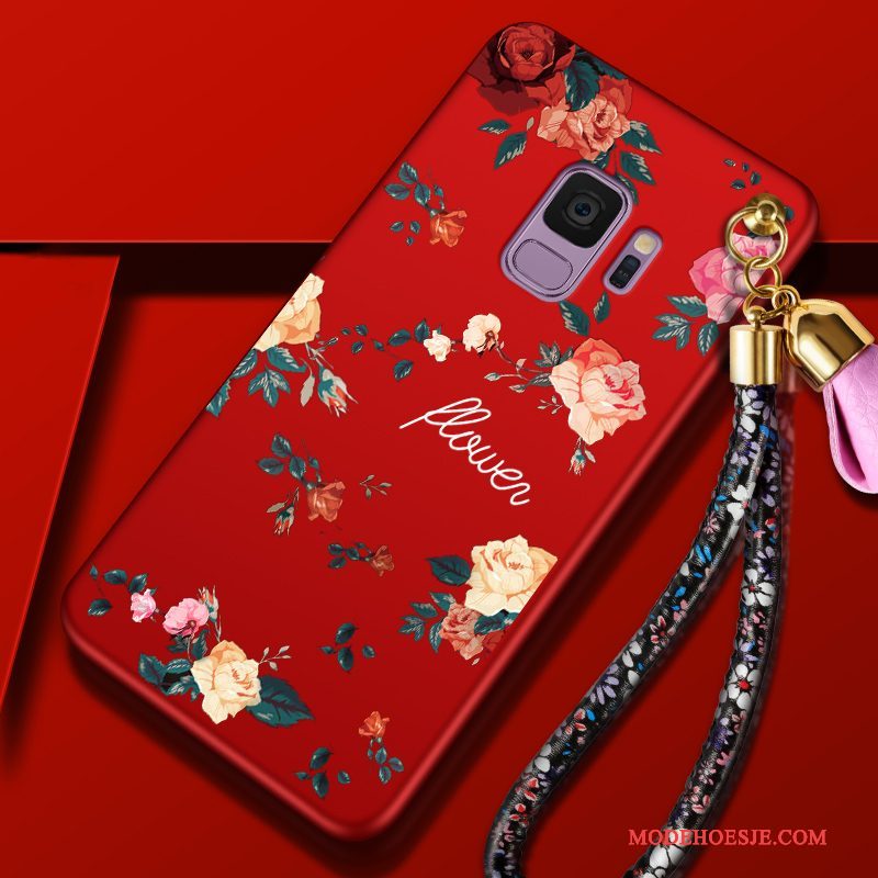 Hoesje Samsung Galaxy S9 Siliconen Bloemen Trend, Hoes Samsung Galaxy S9 Bescherming Roodtelefoon