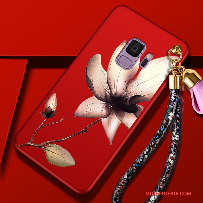 Hoesje Samsung Galaxy S9 Siliconen Bloemen Trend, Hoes Samsung Galaxy S9 Bescherming Roodtelefoon