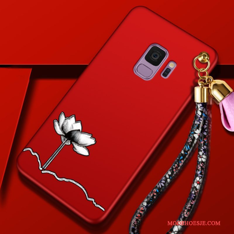 Hoesje Samsung Galaxy S9 Siliconen Bloemen Trend, Hoes Samsung Galaxy S9 Bescherming Roodtelefoon