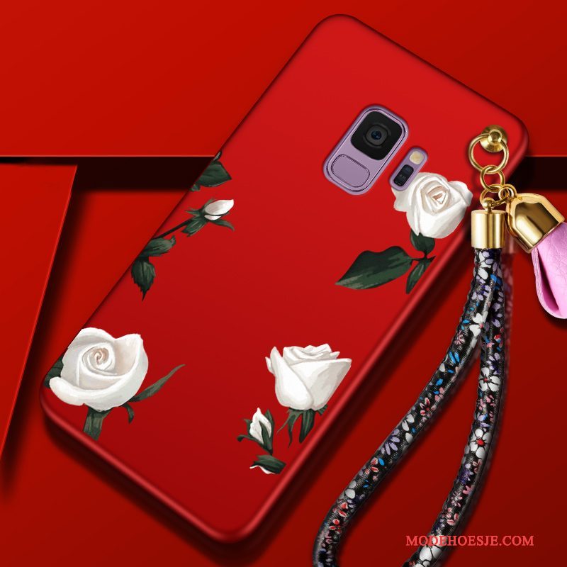 Hoesje Samsung Galaxy S9 Siliconen Bloemen Trend, Hoes Samsung Galaxy S9 Bescherming Roodtelefoon