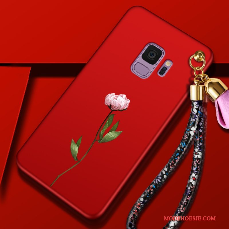 Hoesje Samsung Galaxy S9 Siliconen Bloemen Trend, Hoes Samsung Galaxy S9 Bescherming Roodtelefoon