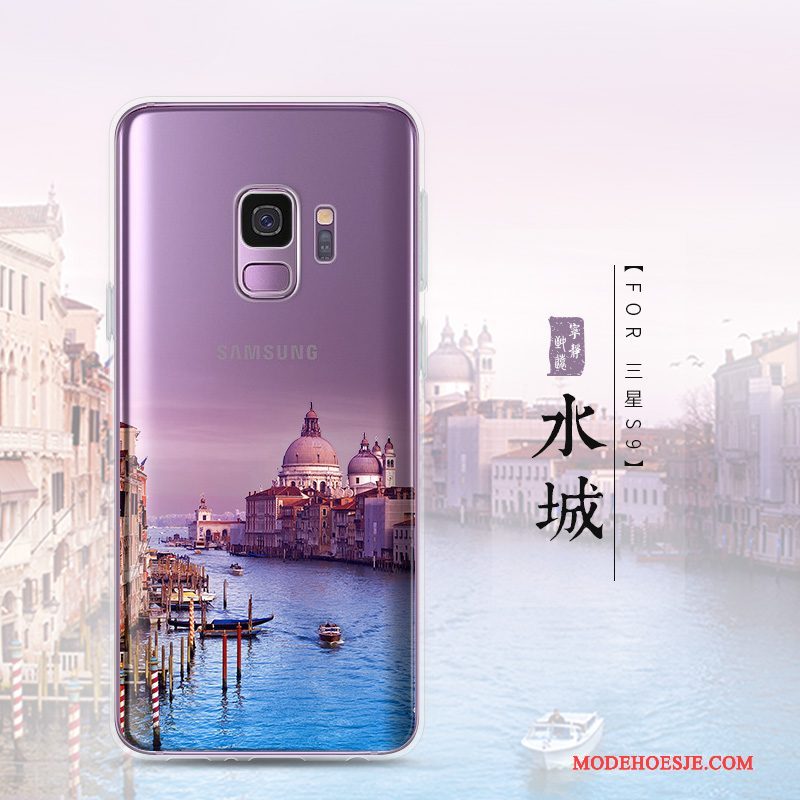 Hoesje Samsung Galaxy S9 Siliconen Landschap Doorzichtig, Hoes Samsung Galaxy S9 Zacht Trend Purper