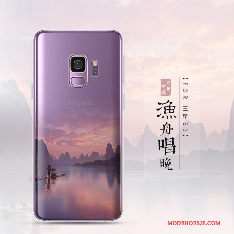 Hoesje Samsung Galaxy S9 Siliconen Landschap Doorzichtig, Hoes Samsung Galaxy S9 Zacht Trend Purper